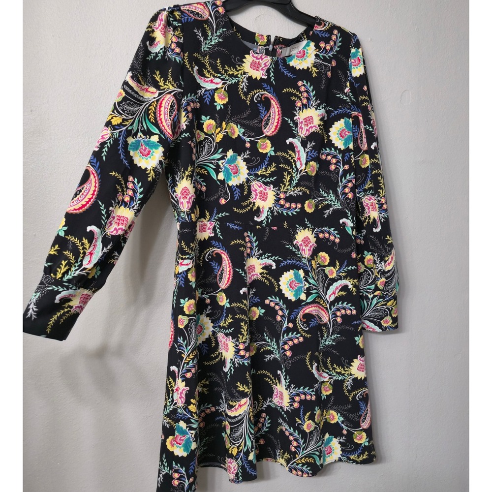Loft Womens Black Paisley Floral Long Sleeve A-Line Mini Dress Size 10